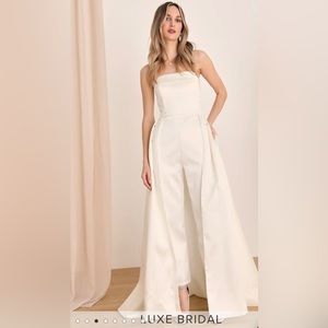 Wedding Lulus Two Piece NWT Removable Skirt Ivory Satin Strapless Jumpsuit